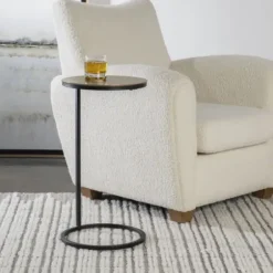 Accent & End Tables-Kirkland's Home Round Black And Gold Metal C-Table Black/Gold