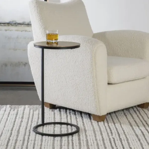 Accent & End Tables-Kirkland's Home Round Black And Gold Metal C-Table Black/Gold