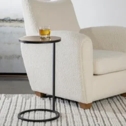 Accent & End Tables-Kirkland's Home Round Black And Gold Metal C-Table Black/Gold