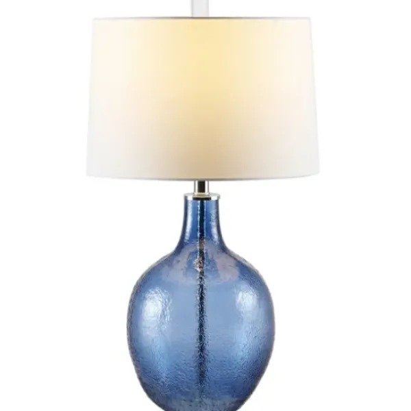 Table Lamps-Kirkland's Home Round Blue Textured Glass Table Lamp White