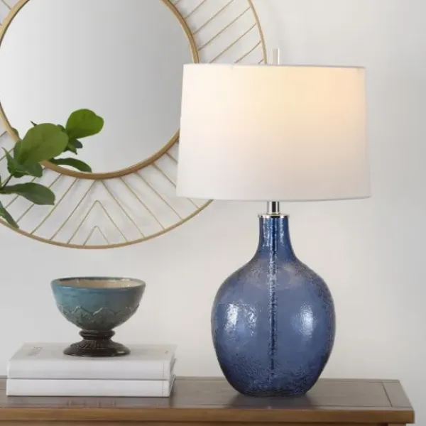 Table Lamps-Kirkland's Home Round Blue Textured Glass Table Lamp White