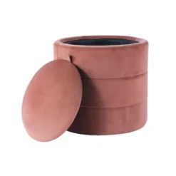 Benches & Ottomans-Kirkland's Home Round Blush Velvet Storage Ottoman Pink