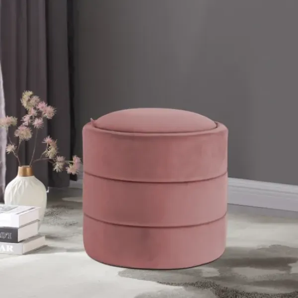 Benches & Ottomans-Kirkland's Home Round Blush Velvet Storage Ottoman Pink