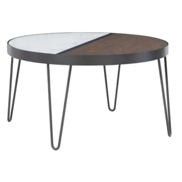 Coffee Tables-Kirkland's Home Round Brown Wood And White Marble Top Coffee Table Brown/White