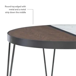 Coffee Tables-Kirkland's Home Round Brown Wood And White Marble Top Coffee Table Brown/White
