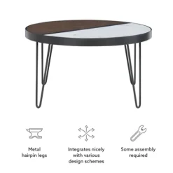 Coffee Tables-Kirkland's Home Round Brown Wood And White Marble Top Coffee Table Brown/White