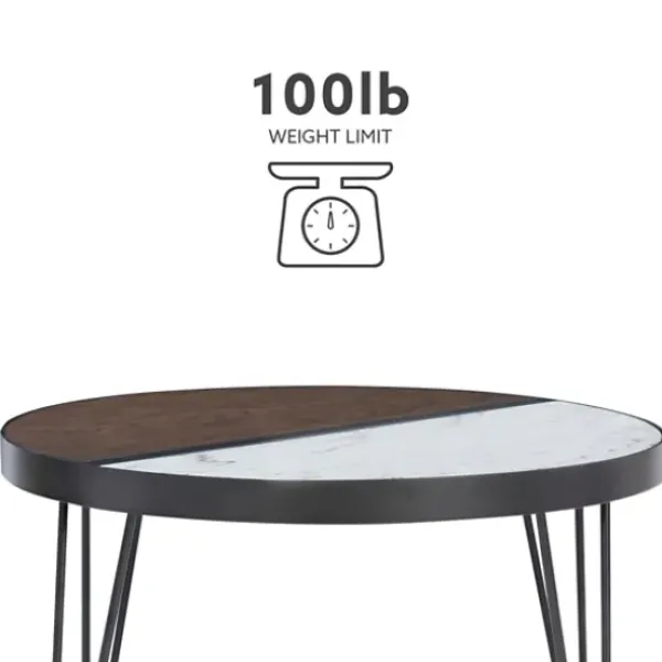 Coffee Tables-Kirkland's Home Round Brown Wood And White Marble Top Coffee Table Brown/White