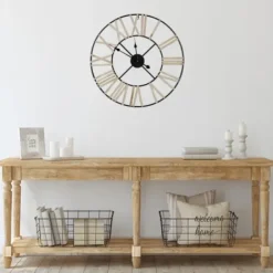 Clocks-Kirkland's Home Round Carved Block Open Face Wall Clock