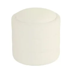 Benches & Ottomans-Kirkland's Home Round Cream Boucle Storage Ottoman Ivory
