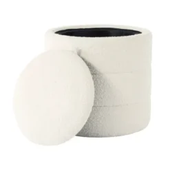 Benches & Ottomans-Kirkland's Home Round Cream Boucle Storage Ottoman Ivory