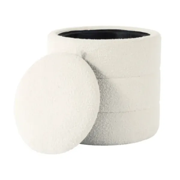 Benches & Ottomans-Kirkland's Home Round Cream Boucle Storage Ottoman Ivory