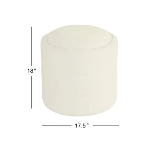 Benches & Ottomans-Kirkland's Home Round Cream Boucle Storage Ottoman Ivory