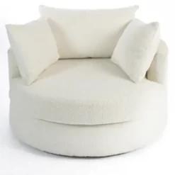 Accent Chairs-Kirkland's Home Round Cream Boucle Swivel Accent Chair Ivory