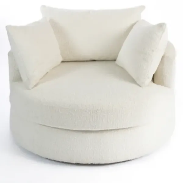 Accent Chairs-Kirkland's Home Round Cream Boucle Swivel Accent Chair Ivory