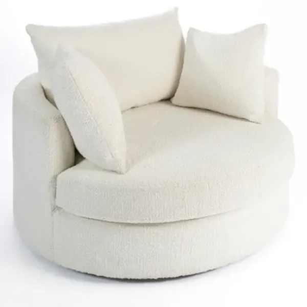Accent Chairs-Kirkland's Home Round Cream Boucle Swivel Accent Chair Ivory