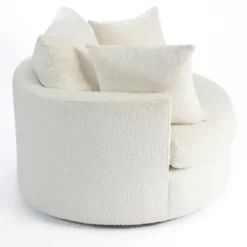 Accent Chairs-Kirkland's Home Round Cream Boucle Swivel Accent Chair Ivory