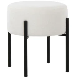 Benches & Ottomans-Kirkland's Home Round Cream Upholstered Metal Base Ottoman Ivory
