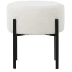 Benches & Ottomans-Kirkland's Home Round Cream Upholstered Metal Base Ottoman Ivory