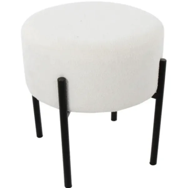 Benches & Ottomans-Kirkland's Home Round Cream Upholstered Metal Base Ottoman Ivory