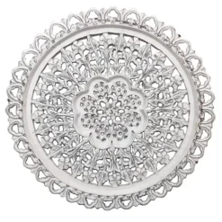 Wall Plaques-Kirkland's Home Round Distressed Wood Carved Wall Plaque White