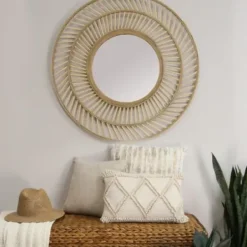 Decorative Mirrors-Kirkland's Home Round Double Frame Rattan Mirror