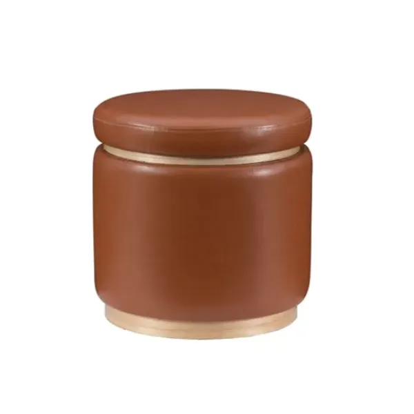 Benches & Ottomans-Kirkland's Home Round Faux Leather Storage Ottoman Brown