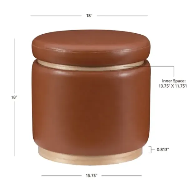 Benches & Ottomans-Kirkland's Home Round Faux Leather Storage Ottoman Brown