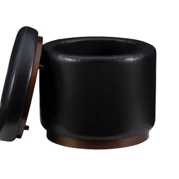 Benches & Ottomans-Kirkland's Home Round Faux Leather Storage Ottoman Black