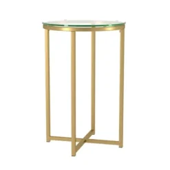Accent & End Tables-Kirkland's Home Round Gold Metal And Glass Side Table Gold/White