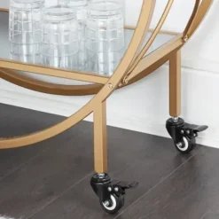 Kitchen Islands & Bar Carts-Kirkland's Home Round Gold Mirrored Shelves Bar Cart