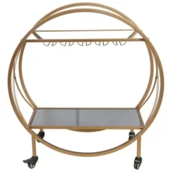 Kitchen Islands & Bar Carts-Kirkland's Home Round Gold Mirrored Shelves Bar Cart