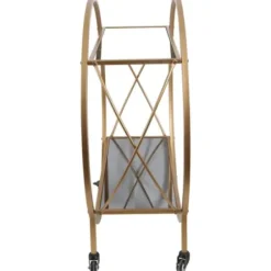 Kitchen Islands & Bar Carts-Kirkland's Home Round Gold Mirrored Shelves Bar Cart