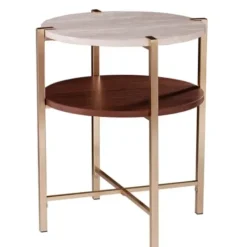 Accent & End Tables-Kirkland's Home Round Gold 2-Tier Accent Table White