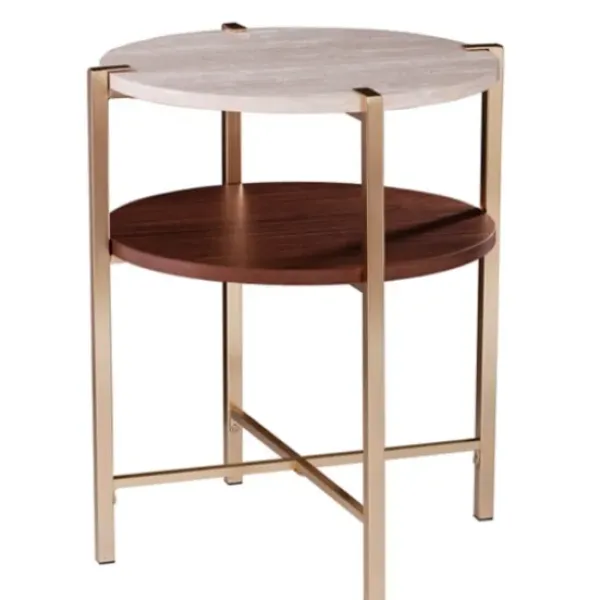 Accent & End Tables-Kirkland's Home Round Gold 2-Tier Accent Table White