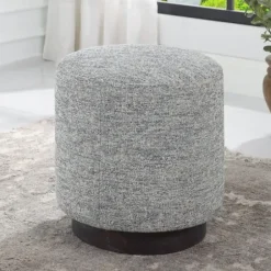 Benches & Ottomans-Kirkland's Home Round Gray & Blue Upholstered Ottoman Gray/Blue