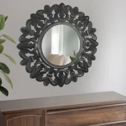 Decorative Mirrors-Kirkland's Home Round Hand Carved Mandala Medallion Mirror