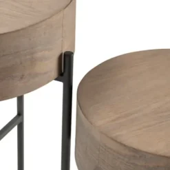 Accent & End Tables-Kirkland's Home Round Light Wood And Metal Accent Tables, Set Of 2 Tan