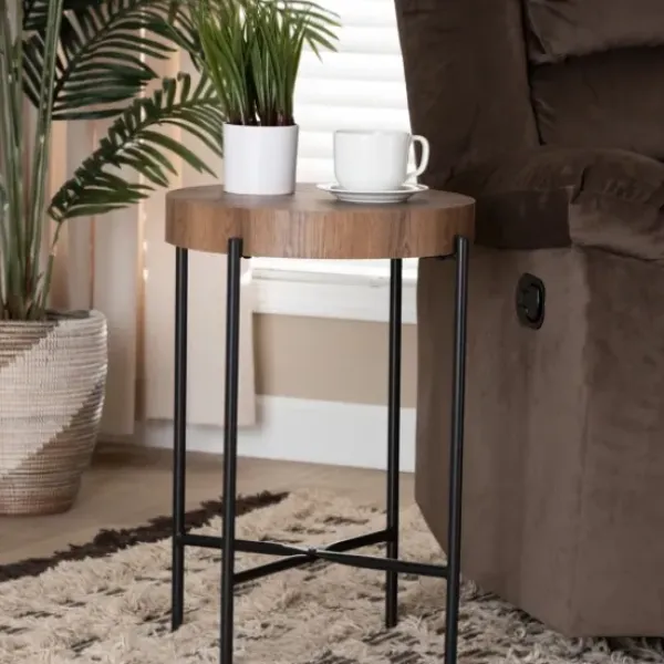Accent & End Tables-Kirkland's Home Round Light Wood X Base Accent Table Brown