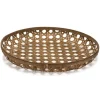 Decorative Trays-Kirkland's Home Round Mango Wood Tray With Leather Handles Brown