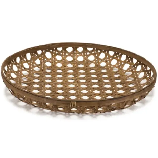 Decorative Trays-Kirkland's Home Round Mango Wood Tray With Leather Handles Brown