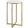 Accent & End Tables-Kirkland's Home Round Marble And Gold Accent Table White