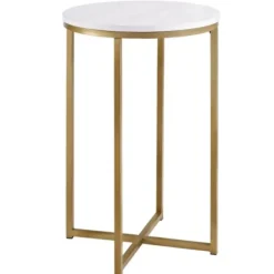 Accent & End Tables-Kirkland's Home Round Marble And Gold Accent Table White