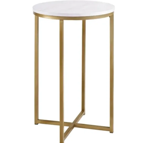 Accent & End Tables-Kirkland's Home Round Marble And Gold Accent Table White