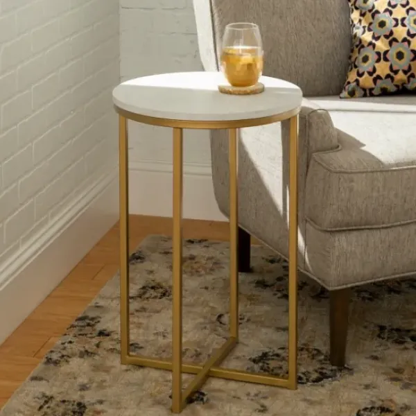 Accent & End Tables-Kirkland's Home Round Marble And Gold Accent Table White