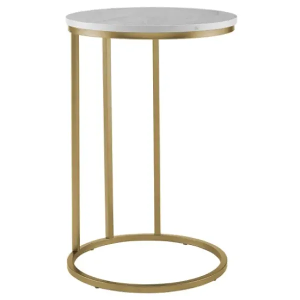 Accent & End Tables-Kirkland's Home Round Marble And Gold C-Table White