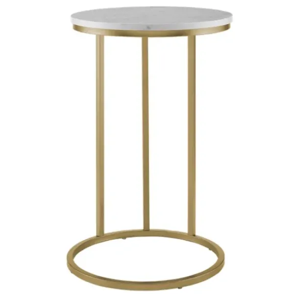 Accent & End Tables-Kirkland's Home Round Marble And Gold C-Table White