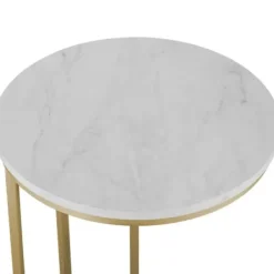 Accent & End Tables-Kirkland's Home Round Marble And Gold C-Table White