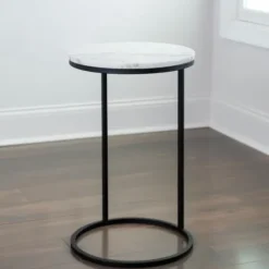 Accent & End Tables-Kirkland's Home Round Marble C-Table White
