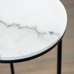 Accent & End Tables-Kirkland's Home Round Marble C-Table White