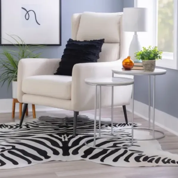 Accent & End Tables-Kirkland's Home Round Marble Nesting 2-Pc. Accent Table Set White
